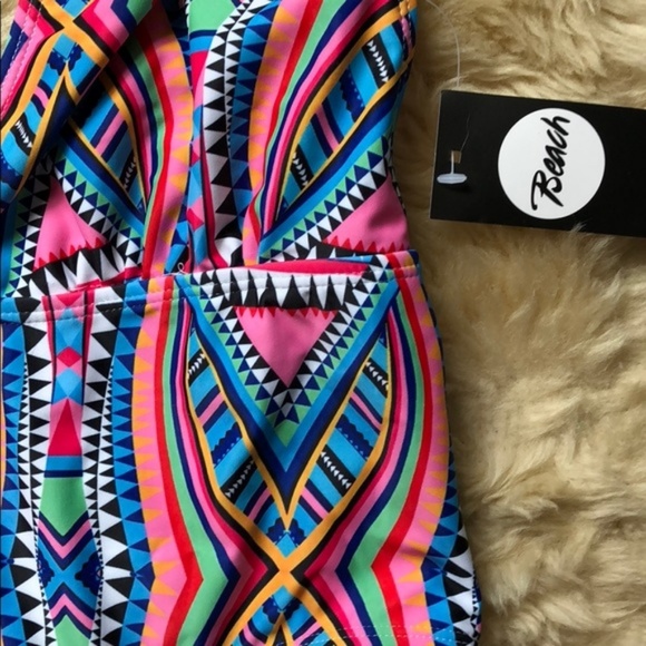 ASOS Aztec Plunge Neck Swimsuit Halter Pattern - Picture 4 of 8